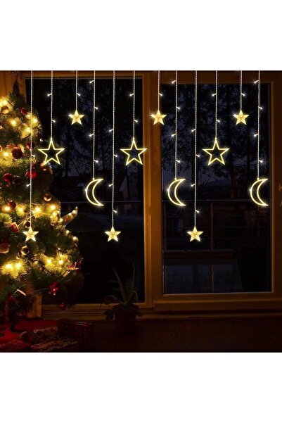 HOME ICON Grand Ramadan Curtain Lights (2-Pack) 138 LED Star & Moon String Li...