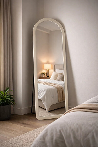 MARIA HOMES Modern Off-White Arched Full Length Stand Mirror 160x60cm for Bed...
