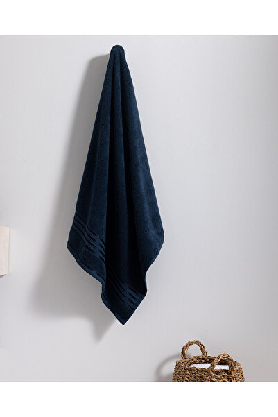 Madame Coco Marnot Border 100% Cotton Flocked Bath Towel - Navy Blue - 70X140 cm