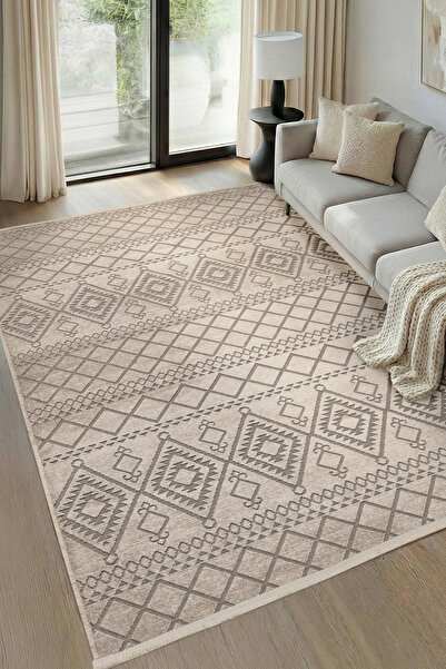 Colore Home Cool Ethnic Pattern Non-Slip Base Cream Color Chenille Rug Runner