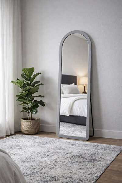 MARIA HOMES Premium Grey Arched Stand Mirror Full Body Reflection for Modern ...