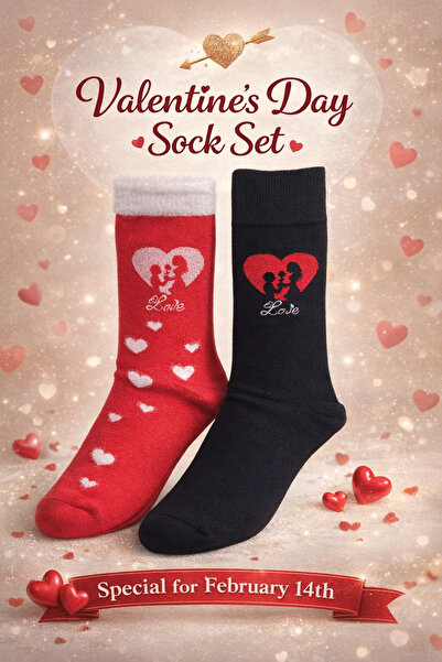ZENGİN 2 Pairs of Toeless Seamless Socks February 14 Valentine's Day Socks Se...