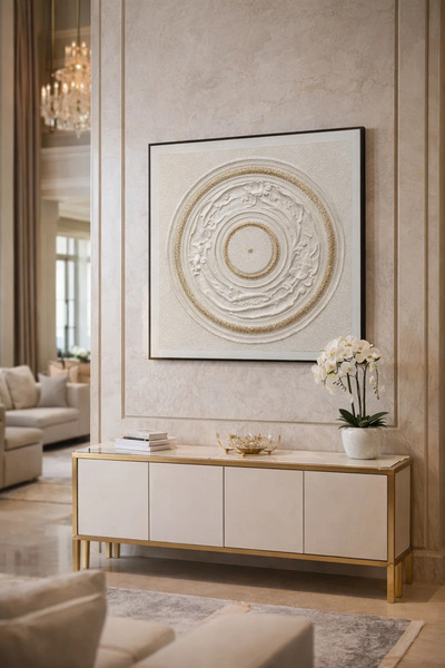 MARIA HOMES لوحة جدارية مزخرفة 100×100 سم – تصميم دائري أنيق بلمسات ذهبية