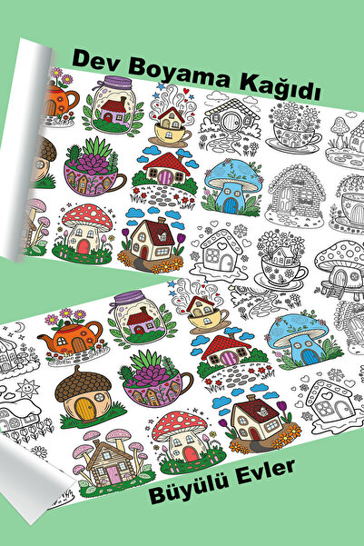 metafortoys Büyülü Evler Dev Boyama Kağıdı 2.5 metre x 62 cm Kağıt Aktivite R...
