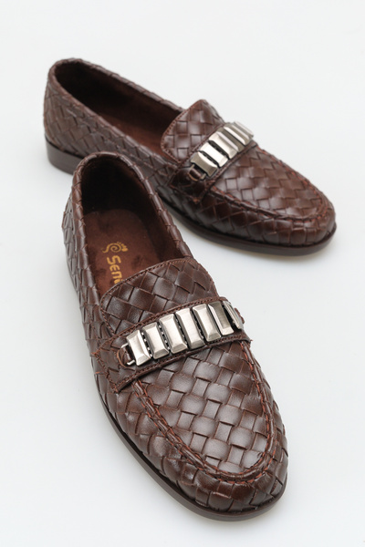 SENASTİL Γυναικεία καθημερινά παπούτσια μπαλαρίνας με πλεκτό σχέδιο και επίπε...