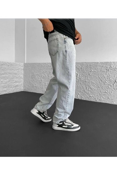 SEASON COAT Men's Baggy Jean Pants Ice Blue 100% Cotton