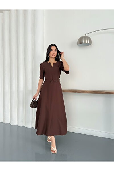 Nazline Balloon Sleeve Belted Dress
