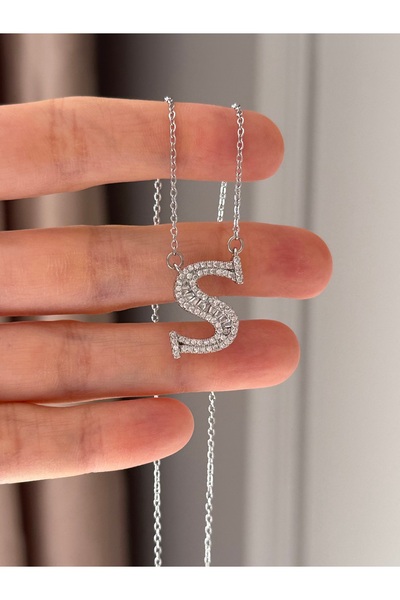 emy by emel luxury silver jewelry Çelik Baget Taşlı S Harfi Kolye