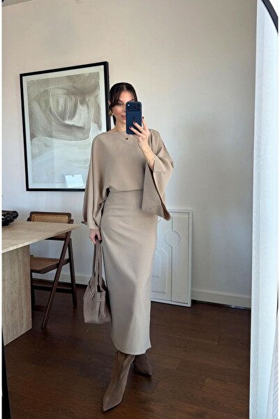 FMN Collection Women's Midi Length Belted Dress with Tie-Back Detail, Batwing...