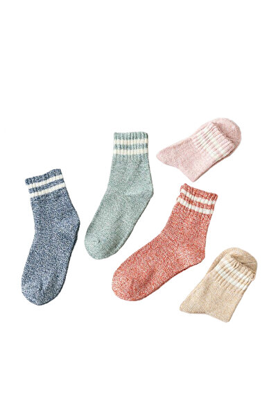 EFAYN.RO Women's socks, set of 5 pairs, warm pattern with stripes on the ankl...