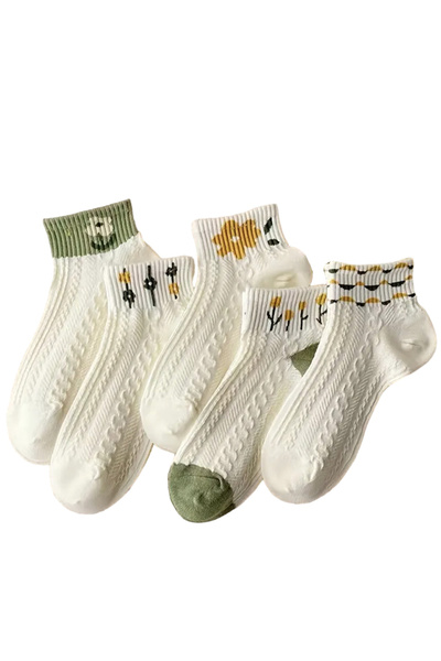 EFAYN.RO Women's socks, set of 5 pairs, ankle pattern, floral print, size 36 ...