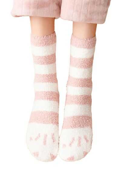 EFAYN.RO Women's socks, fluffy and warm model with cat paw print, size 38 - 4...