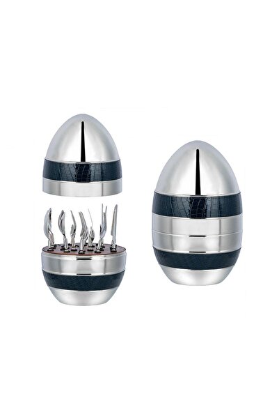 LAMEDORE La Medore Blue Croco Leather Egg Cutlery Stand 22X22X33.5 cm