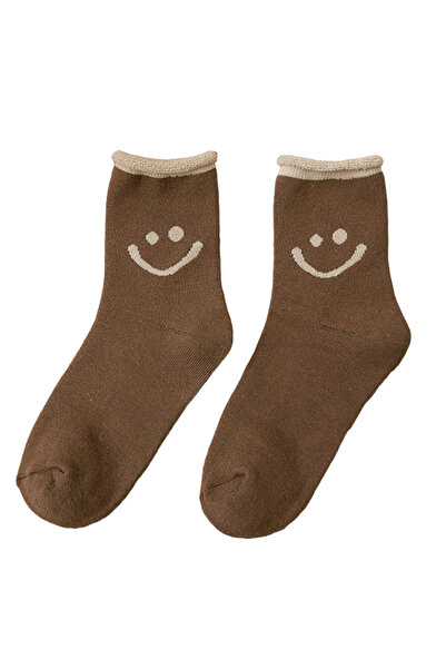 EFAYN.RO Women's socks, friendly smile pattern, size 38 – 42, dark coffee bro...