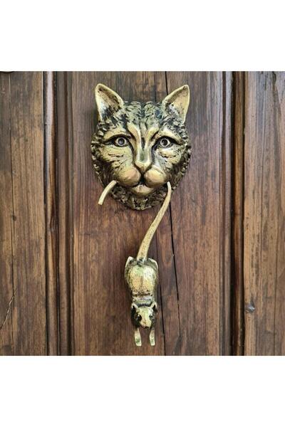 Galata Bronz El Yapımı Kedi Fare Kapı Tak Tak