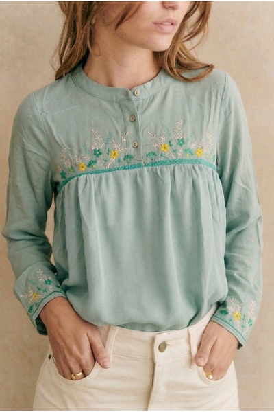 FEMELLE Women's Woven Top with Six-Layer Lining, Chiffon Embroidered Cotton B...