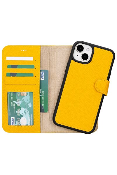 PLM حافظة جلدية متوافقة مع هاتف iPhone 15 Plus MWWN FL12 باللون الأصفر