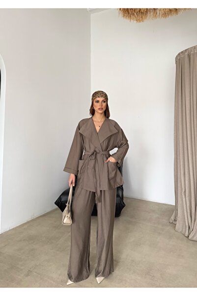 LE CARAMBOLE Women's Mink Oversize Double-Breasted Belted Double Suit