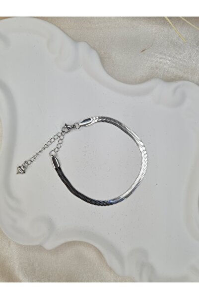 ZEYM COLLECTION سوار سلسلة مسطحة إيطالي من الفولاذ المقاوم للصدأ باللون الفضي...