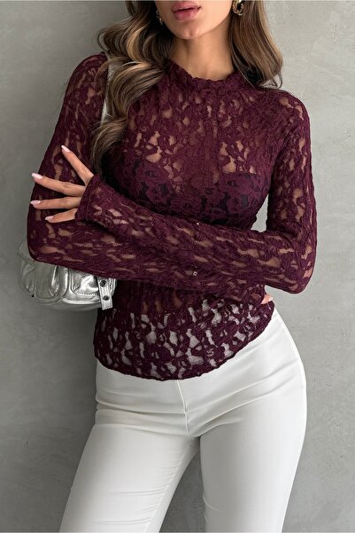 Ulino Kadın Dantel Detaylı Transparan Bluz – Uzun Kollu – Şık ve Feminen Tasarım