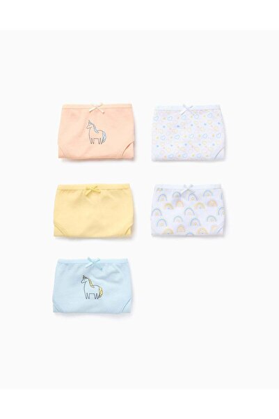 Ziddy Pack of 5 Briefs for Girls 'Rainbow & Unicorn', Multicolour