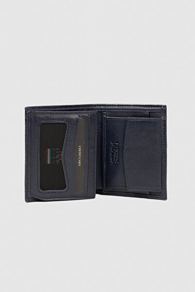 LEWİS POLO محفظة رجالية من الجلد الطبيعي من إنكا باللون الأزرق الداكن مع العد...