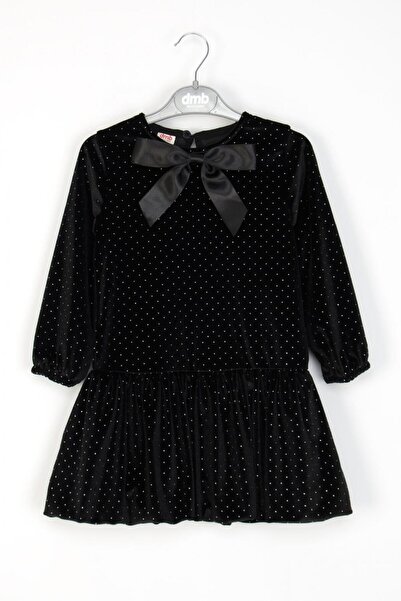 DMB KİDS DMB Kadife Taşlı Elbise - Siyah