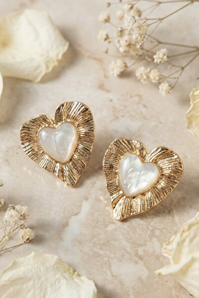 AURRARİ Gold and Striped Heart Earrings