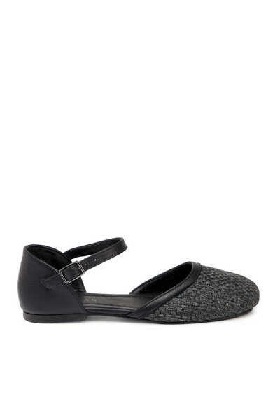 Tergan Siyah Deri - Tekstil Kadın Babet - K25Y1BB68079-A23