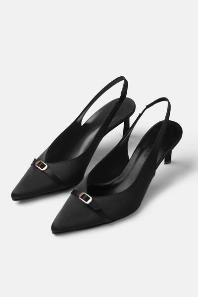 Mio Gusto Virginia Black Color Satin Women's Heeled Shoes