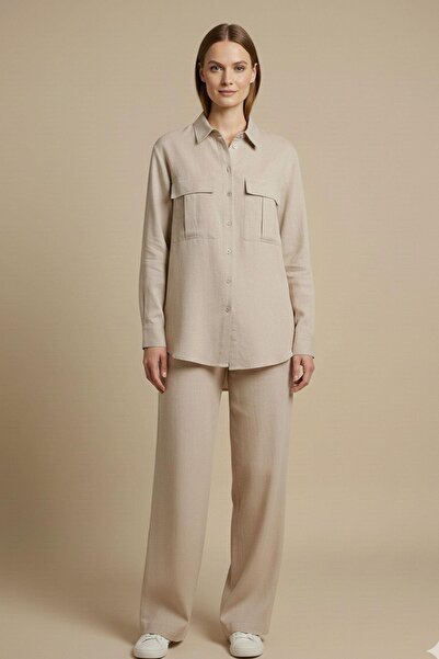 FTZ WOMEN Women's Raw Linen Suit Beige 31100