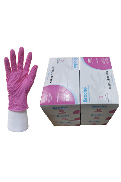 Broche PUDRASIZ NİTRİL ELDİVEN S BEDEN PEMBE 6'LI PAKET