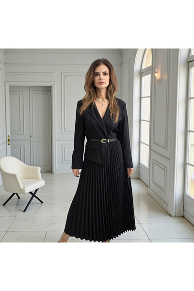 GLAMSI Pleated office dress with jacket and belt
