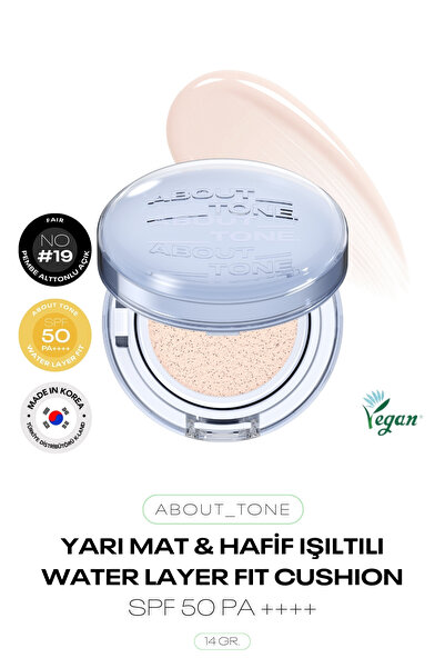ABOUT TONE Yarı Mat Hafif Işıltılı 24 Saat Kalıcı SPF 50 Cushion Fondöten Wat...