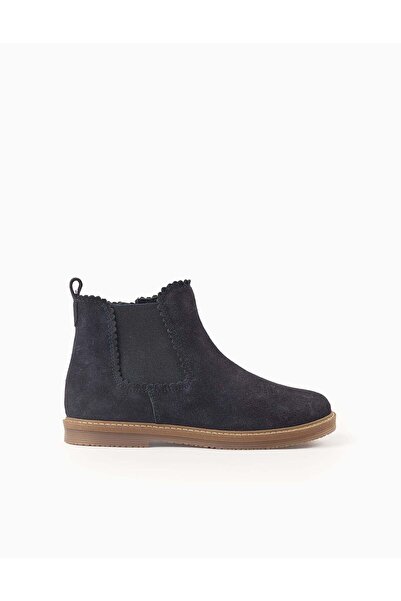 Ziddy Suede Chelsea boots with scalloped effect for girls, dark blue