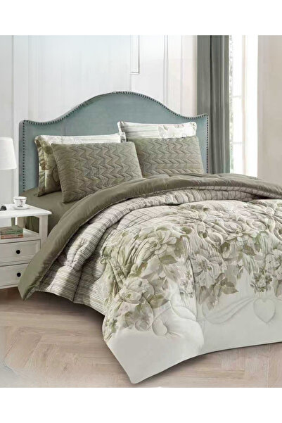 genric طقم لحاف مزين بالزهور مكون من 6 قطع، مقاس 240×260 سم، لحاف مبطن، غطاءا...