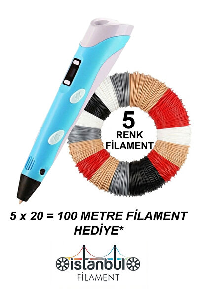 İSTANBUL FİLAMENT 3D Pen Kalem - Üç Boyutlu Yazıcı Kalem Printer 5 x 20 = 100...