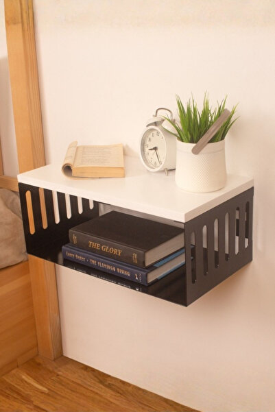 WOODHAUS Duvara Monte Komodin | Yatak Başı Organizatörü | Siyah Metal Gövdeli