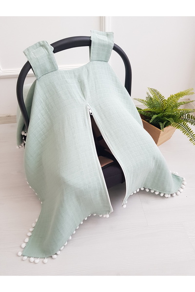 Stroller Cover Muslin Zipper Mint Color 100% Cotton I Plus Baby