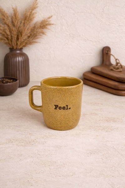 Tutku Home Stoneware, Mat Retro Kupa Bardak ( Happy, Hope, Feel, Coffee