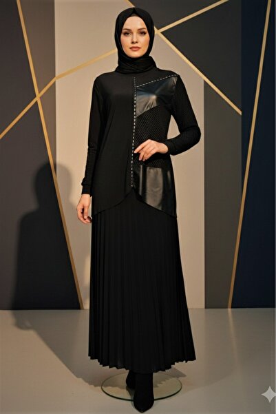 MR.MODAMİRA Kadın Sandy Siyah Deri Taş ve File detaylı Bluz Tarz Davet Özel T...