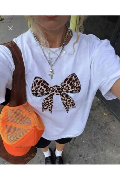 LELVANİ Women's Leopard Printed Tshirt with Ribbons
