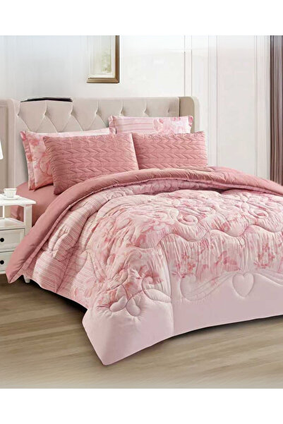 genric Set of 6pc Floral Comforter Set 240x260cm Quilted Comforter 2 Pillowshams,Pillowcases & Fitted Sheet