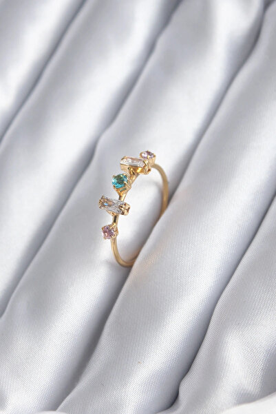 shopwave خاتم نسائي بحجر الزركون ذهبي اللون وحجر الزركون الملون