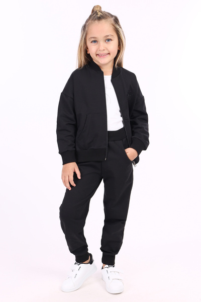 Toontoy Girl's 2-Piece Set: College Collar Zippered Pocket Sweatshirt & Ribbe...