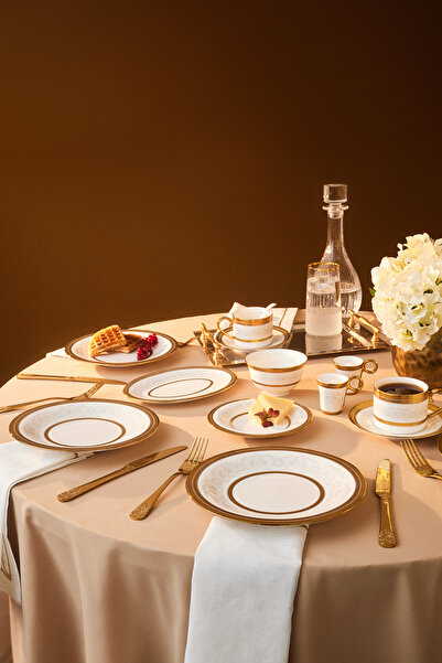 Karaca Royal Bone Charlotte 32 Parça 6 Kişilik Kahvaltı Takımı Gold