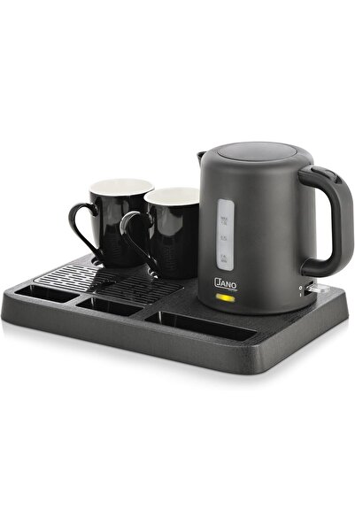 JANO Electric Kettle Set 850W with 2 Cups and Serving Tray, 1 Liter, Black, 2...