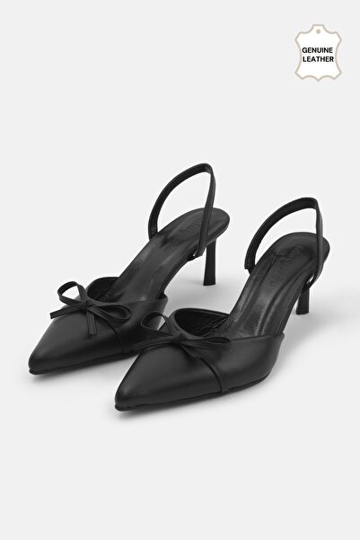 Mio Gusto Bethany Genuine Leather Black Color Bowknot Women's Heeled Shoes