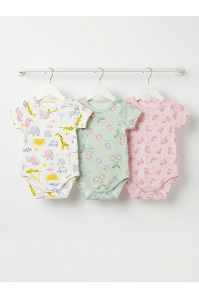 Shoebuo 100% Cotton 3-Piece Short Sleeve Patterned Baby Bodysuit