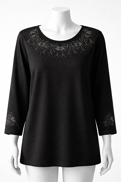 Gündoğan Luxury Stone Embellished Long Sleeve Clover Knitwear Mother Blouse